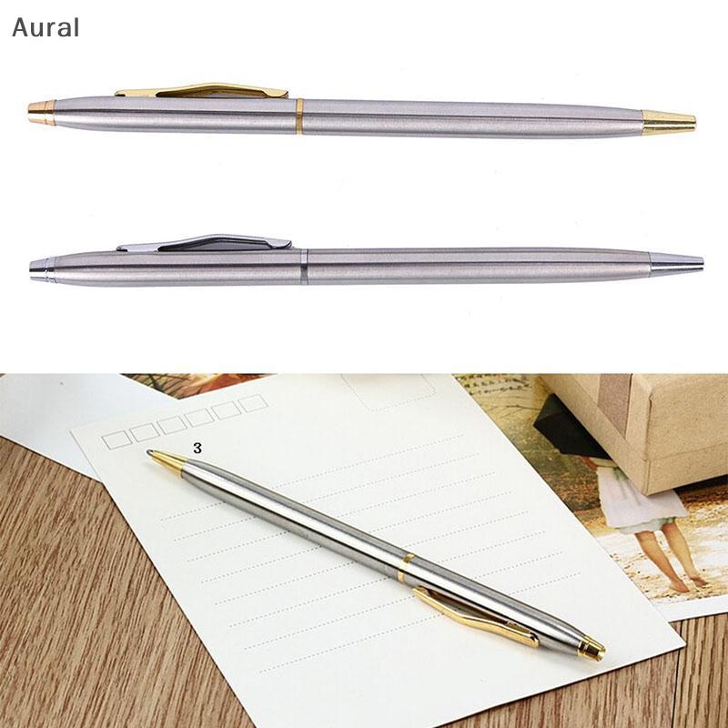 Aural 1 PC โลหะปากกาลูกลื่นเครื่องเขียนสแตนเลส Rod หมุนปากกา Ballpen al