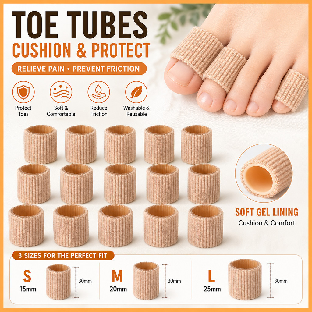Toe Tubes Cushion Soft Gel Toe Sleeves Protectors Corn Pads สําหรับ Corns Blisters Calluses 3 ขนาดซิลิโคนเจลซับ + ผ้าด้านนอกชั้น