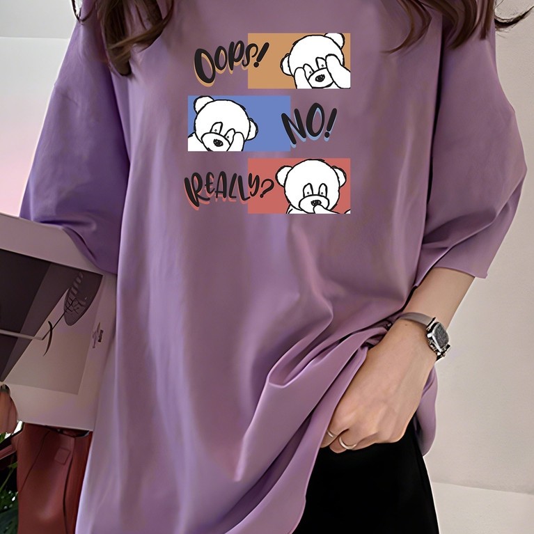 2G8963 Tshirt ผู้หญิง Plus ขนาดเสื้อผ้า T เสื้อ Crop Top เสื้อยืดผู้หญิงเสื้อรอบคอ B