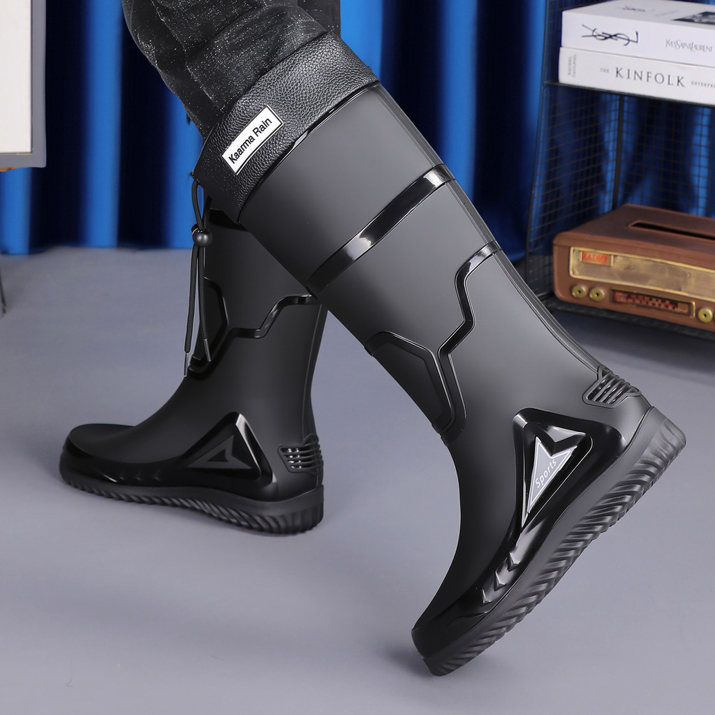 รองเท้าฝนผู้ชาย High-Top น้ํารองเท้า Beef Tendon Sole ทนต่อการสึกหรอ Mid-Tube Rain Boots คุ้มครองแรงงาน Ru