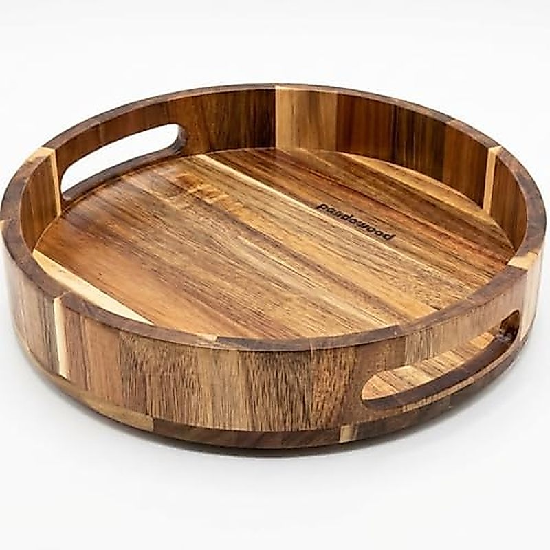 Wooden Lazy Susan for Table Top 12 Inch - Acacia Wood Lazy Susan Turntable Organizer for Kitchen Cou