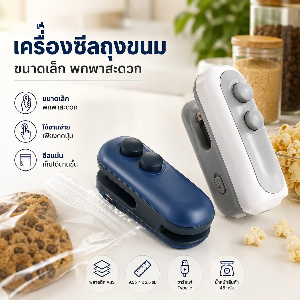 เครื่องซีลปากถุง เครื่องซีลถุงพลาสติกแบบพกพา สำหรับอาหาร ใช้งานง่าย รักษาความสดใหม่ S00040