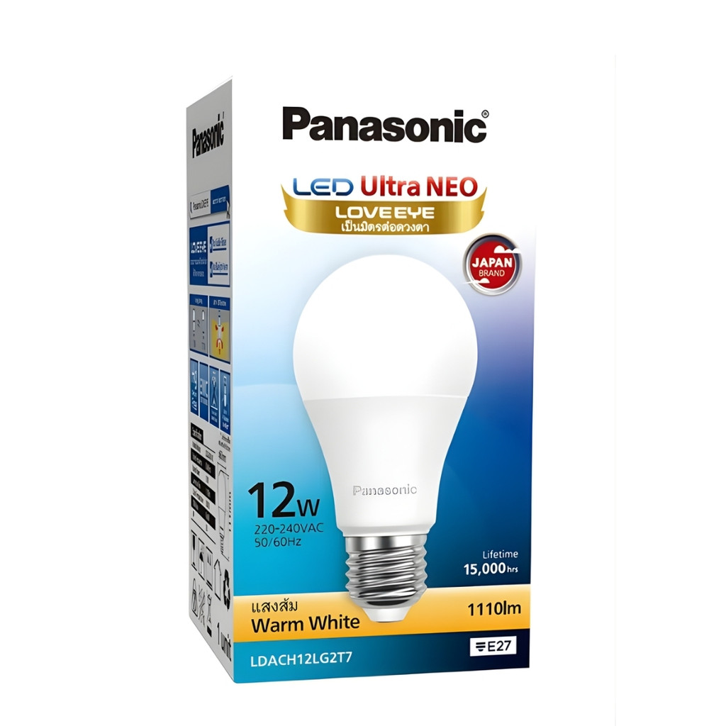 พานาโซนิค หลอดไฟLEDอัลตร้านีโอ12วัตต์วอร์มไวท์ Panasonic LED Ultra Neo 12W Warm 1Pcs.