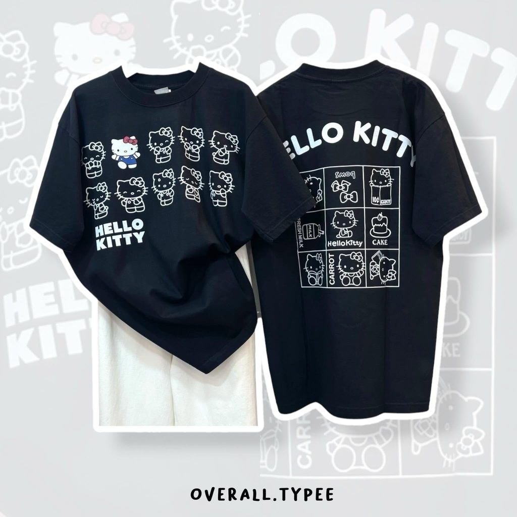 เสื้อยืดแขนสั้นผ้าฝ้ายแท้ระบายอากาศได้ดี ลายเฮลโลคิตตี้สำหรับผู้หญิง