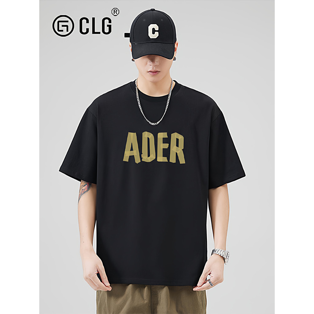 ฮ่องกง CLG Street Wear Combed ผ้าฝ้ายแขนสั้นเสื้อยืดผู้ชายสไตล์ใหม่หลวม Heavy 260g รอบคอครึ่งแขนฤดูร