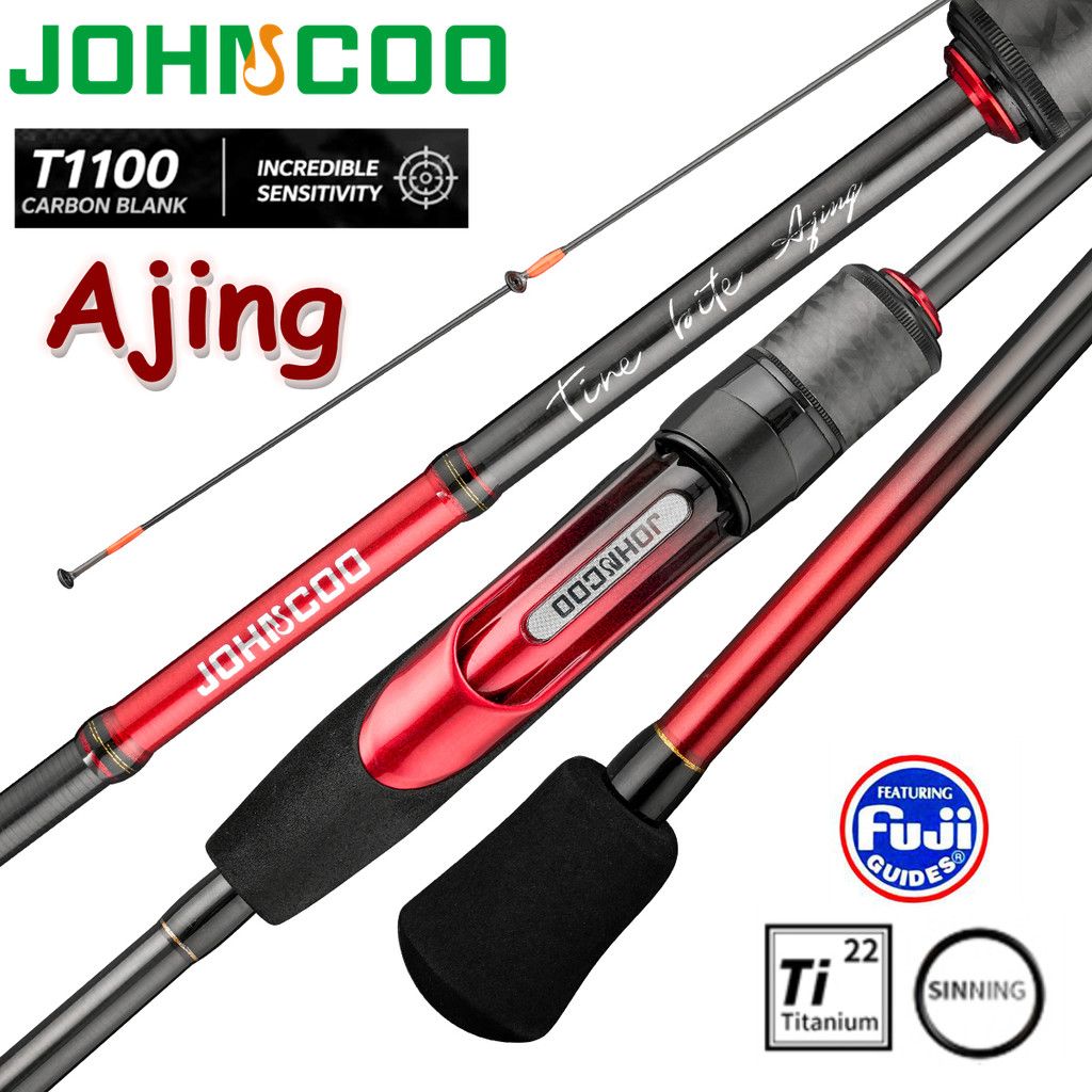 Ajing Rod Ultra Light Fuji Ring Guide Light Weight Rod 1.86m 2.04m แหวนไทเทเนียม Solid Tip Guide Spinning Rod BaitCasting เบ็ดตกปลา