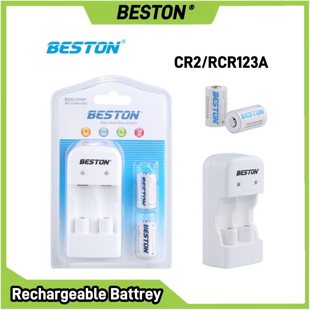 ใหม่ Beston (RCR123A 650mAh 3.2V)/(CR2 300mAh 3.0V) 2x แบตเตอรี่ชาร์จและเครื่องชาร์จ BST-CD643 Serie