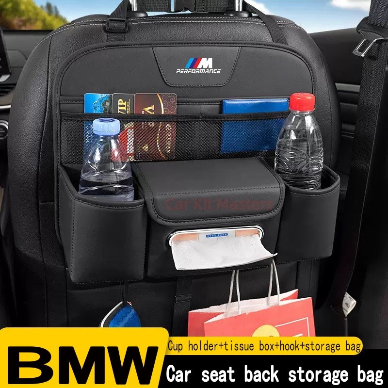 BMW รถที่นั่งกลับกระเป๋าหนังรถเก็บกระเป๋ากล่องกระดาษทิชชูถ้วยผู้ถือตะขอขนาดใหญ่ความจุสําหรับ ix1 ix2