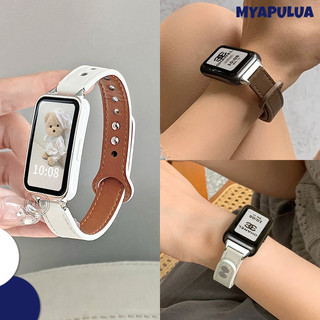 สายรัดเล็บโลหะหนังคู่ for Huawei Band 11 /11 Pro /10 9 8 NFC สายรัดข้อมือเปลี่ยนกีฬาอ่อน สายรัดข้อมือ Wanita Band