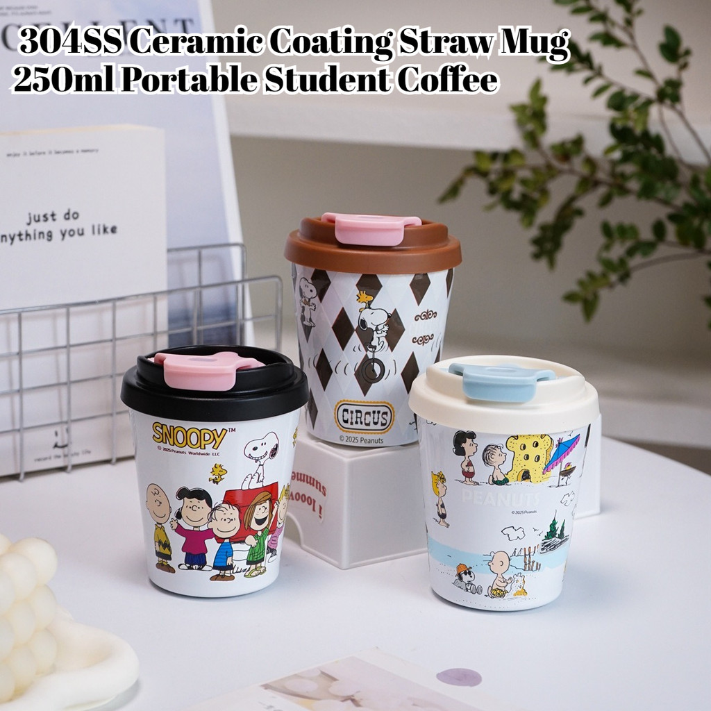 แก้วเก็บความร้อนลายการ์ตูน 304 สแตนเลส เคลือบเซรามิก มีหลอด พกพา น่ารัก 250ml เหมาะสำหรับนักเรียน