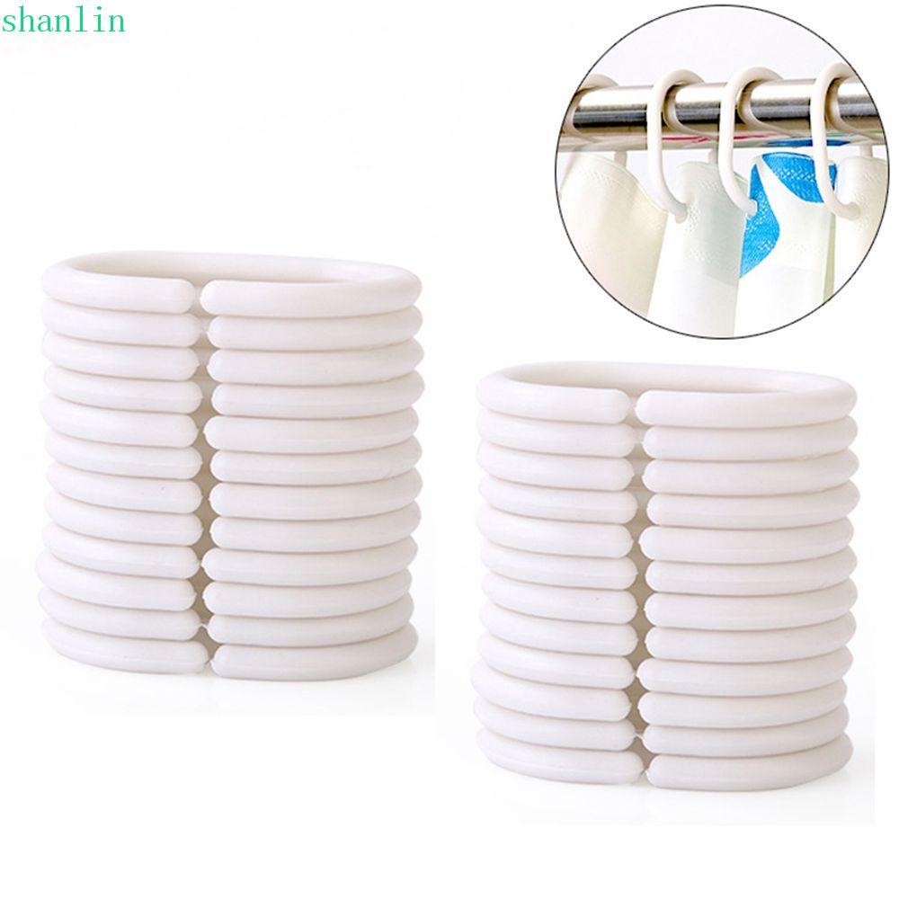 SHANLIN ผ้าม่านแหวน Bendable สีขาว/สีดําสําหรับห้องนั่งเล่นห้องน้ําเปลี่ยนตะขอแขวนแหวน