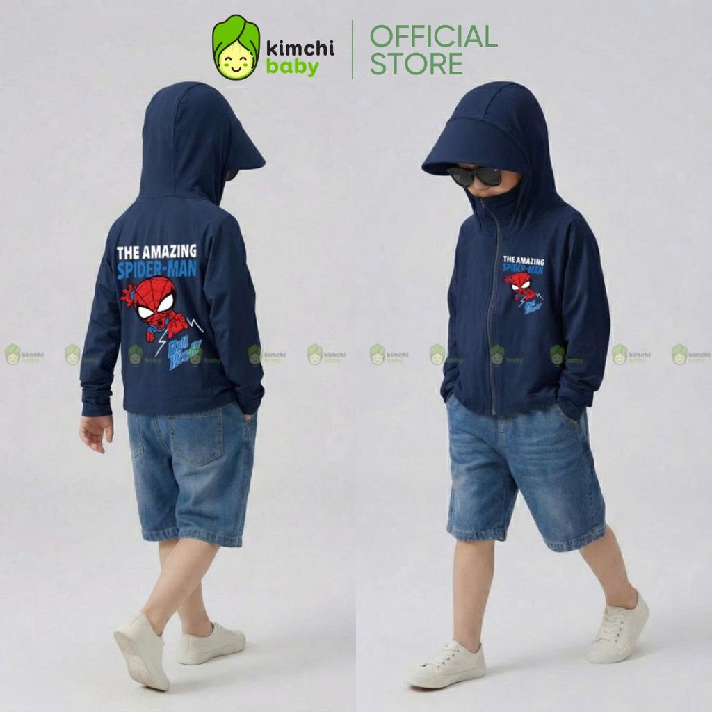 KIMCHIBABY เสื้อกันแดดสําหรับเด็กผู้ชายคุณภาพสูงผ้า Icecool ระบายอากาศ Cooling Anti-UV Spider-Man We