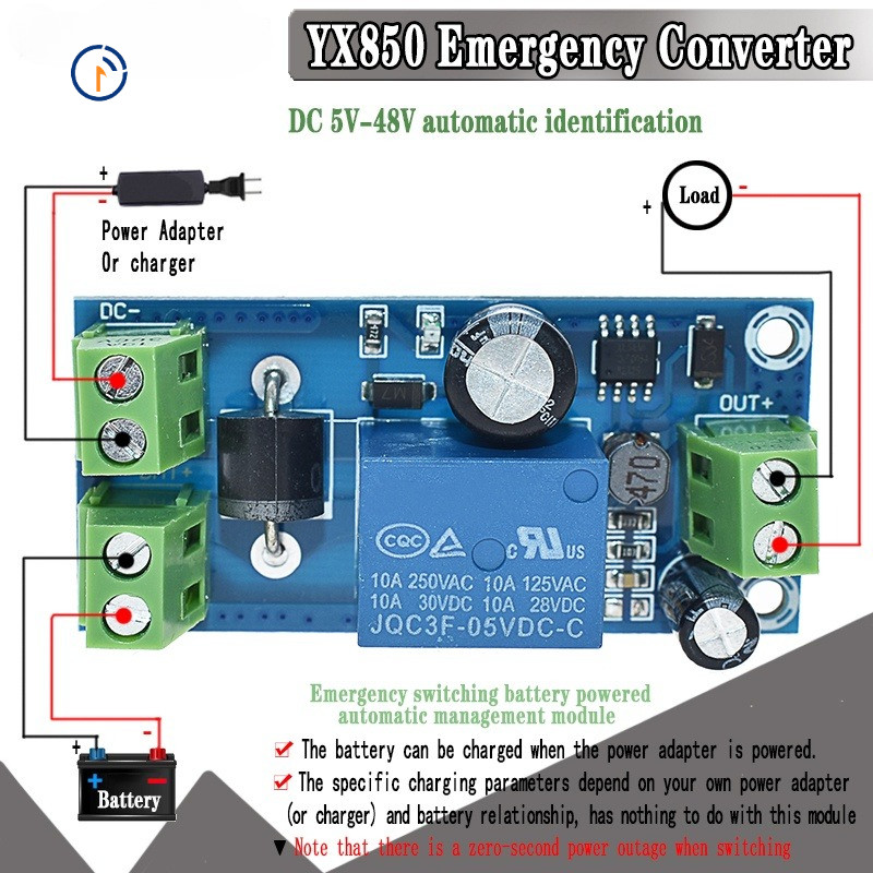 YX850 พลังงานล้มเหลวอัตโนมัติสลับสแตนด์บายแบตเตอรี่โมดูลแบตเตอรี่ลิเธียม 5V-48V สากลตัวแปลงฉุกเฉิน J