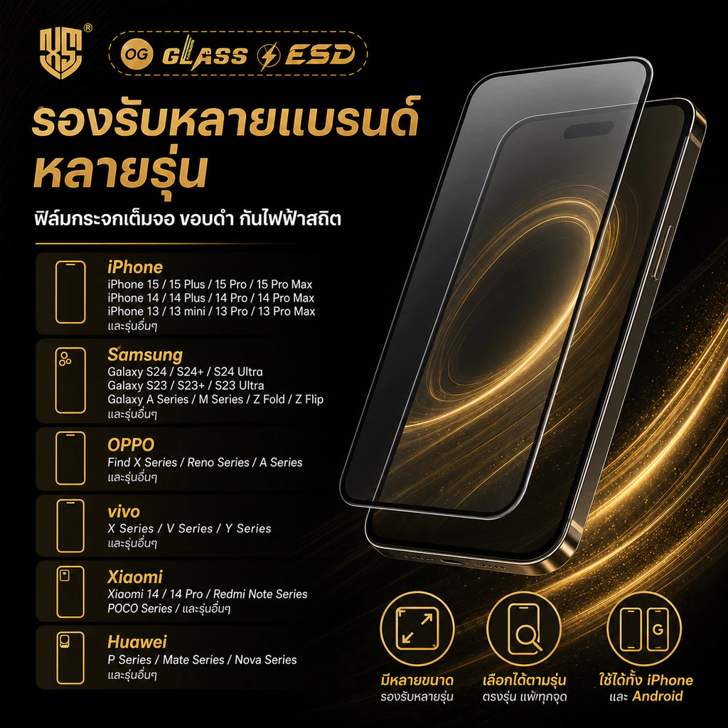 ราคาส่ง ฟิล์มกระจก สำหรับ iPhone แบบเต็มจอจอโค้ง ป้องกันไฟฟ้าสถ OG 17PROMAX 16PLUS 15Pro 14PRO/13 Pro/12 Pro Max/12/11 thumbnail 10