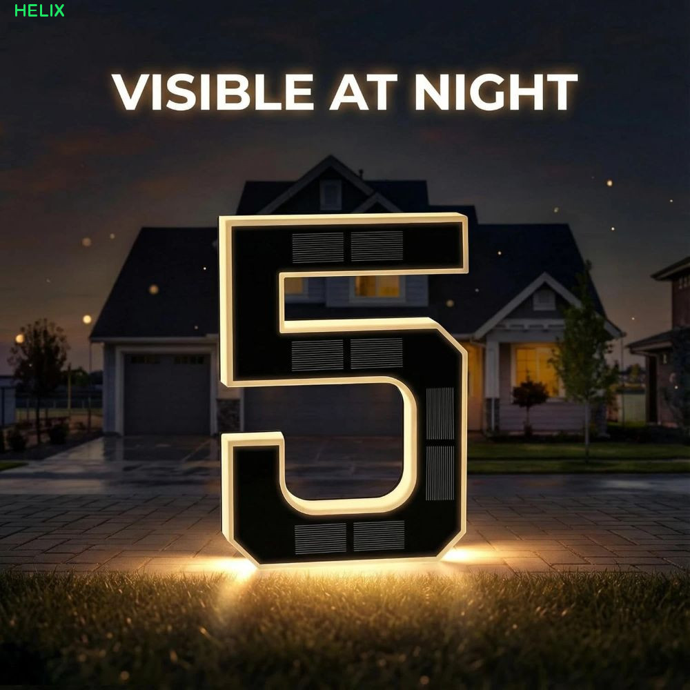 HELIX พลังงานแสงอาทิตย์ Lighted บ้านตัวเลข Light, 6.7IN ไม่มีสายไฟ LED House Number Plaque, ป้ายที่อยู่กันน้ํา Illuminated ภายนอก Modern Solar Digital Doorplate บ้าน