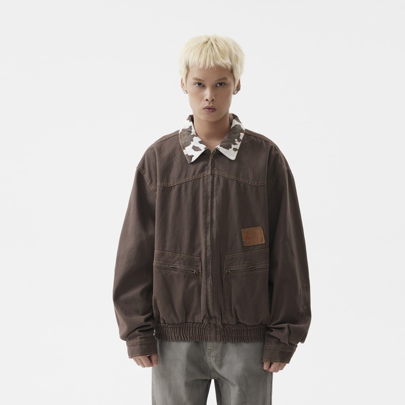 [ภาพเครือข่าย] 3J21 สีกาแฟสีแดง M--2XL P47 Little Oxford Composite Jacket
