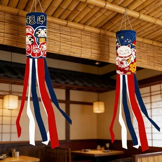 ธงตกแต่งสวน ธงลมญี่ปุ่น ธงแขวน กันลม กันน้ำ แมวกวัก ดารุมะ แต่งร้านอาหาร แต่งสวน มงคล