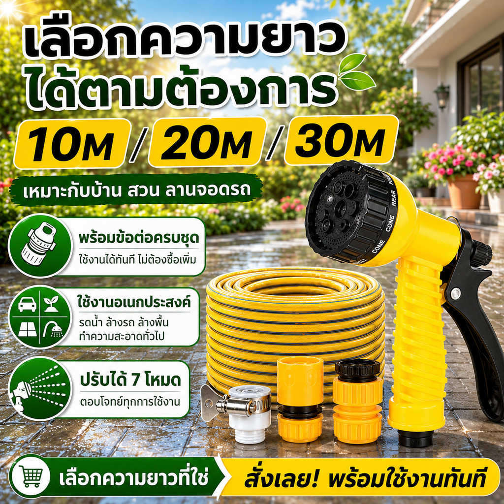 Shopex ปืนฉีดน้ำอเนกประสงค์สำหรับใช้ในบ้าน ล้างรถ หัวฉีดสเปรย์ สายยางรดน้ำระเบียง ปืนฉีดน้ำล้างและล้างรถอเนกประสงค์