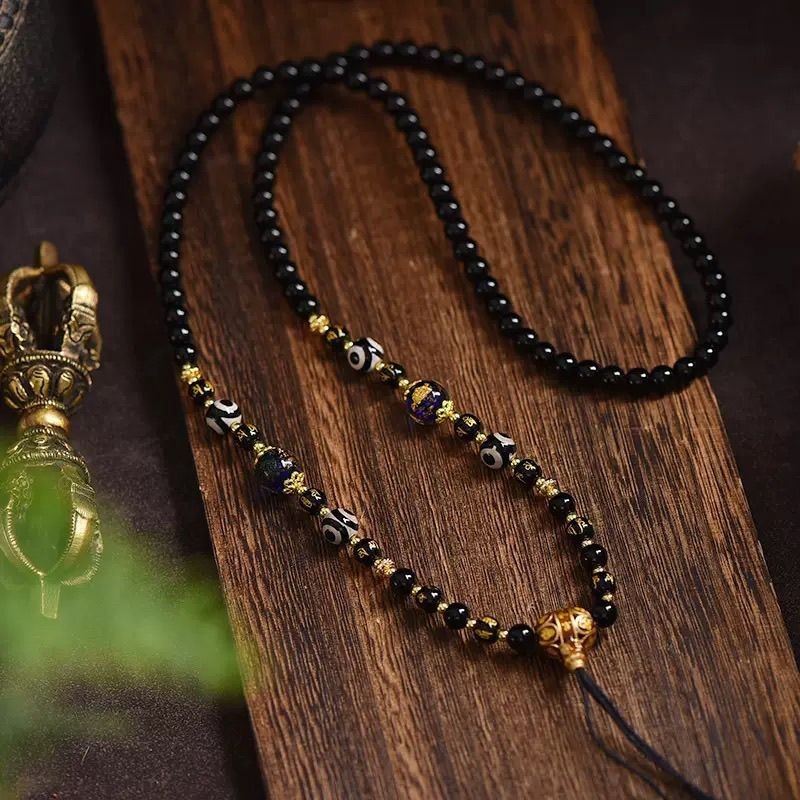 Yifan Thangka Lanyard Dzi ลูกปัดจี้คอ Hangi จี้คอ Hangka จี้คอ Hangka หางเสือ 6 มม.时尚百 BDX09