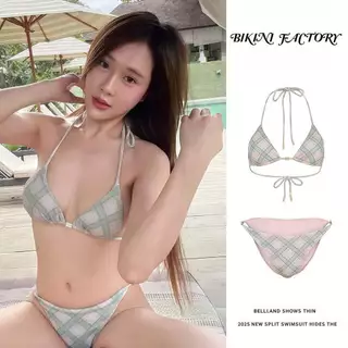 ส่งไวจากไทย บิกินี่ ลายสก็อต bikini sexy two piece ผูกคอ เว้าหลัง 🌻 มีไซส์ S-L | น้ำหนัก 38-58 กก. Y429