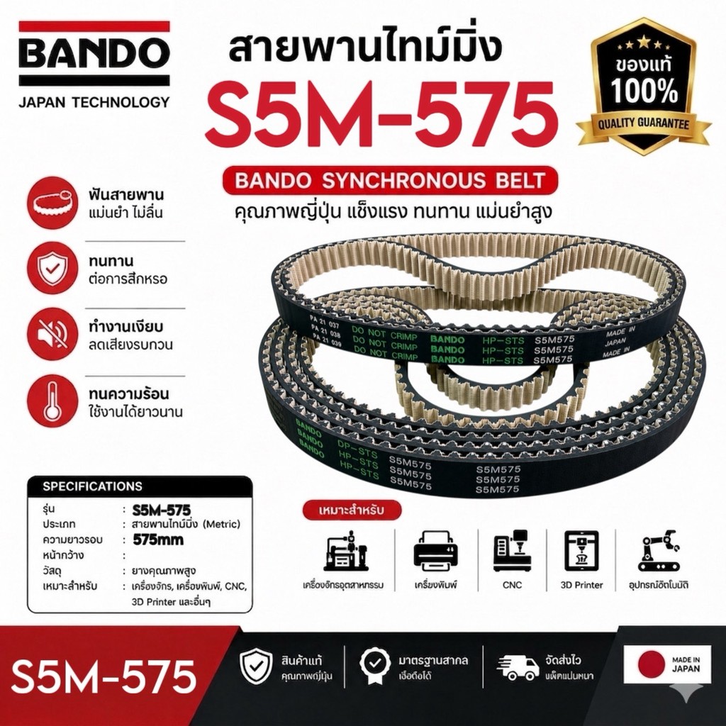 (ราคาต่อเส้น)สายพานไทม์มิ่ง​ BANDO​ S5M​  S5M575 จำนวน 115 ฟัน