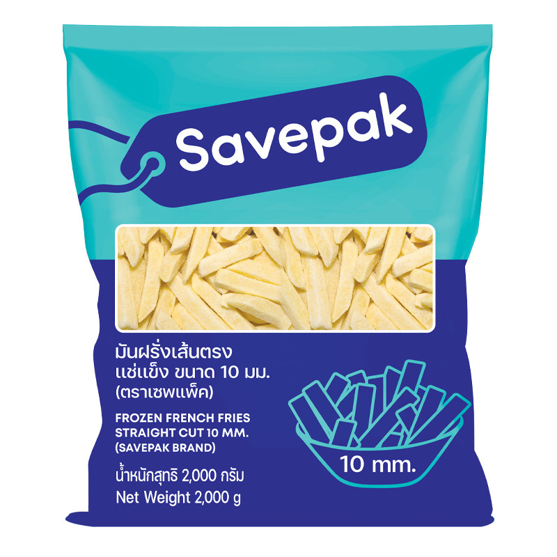 เซพแพ็ค เฟรนช์ฟรายส์แช่แข็ง ขนาด 10 มม. เส้นตรง 2 กก. (SAVEPAK French Fries 10mm 2 kg)