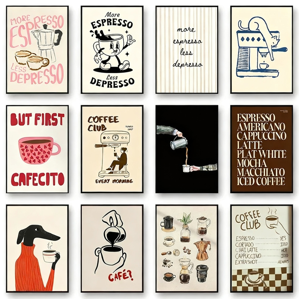 การ์ตูนสัตว์ข้อความศิลปะกาแฟพิมพ์ภาพวาด Minimalist Wall Art ตกแต่งห้องผ้าใบโปสเตอร์พิมพ์กาแฟคนรักของขวัญโปสเตอร์