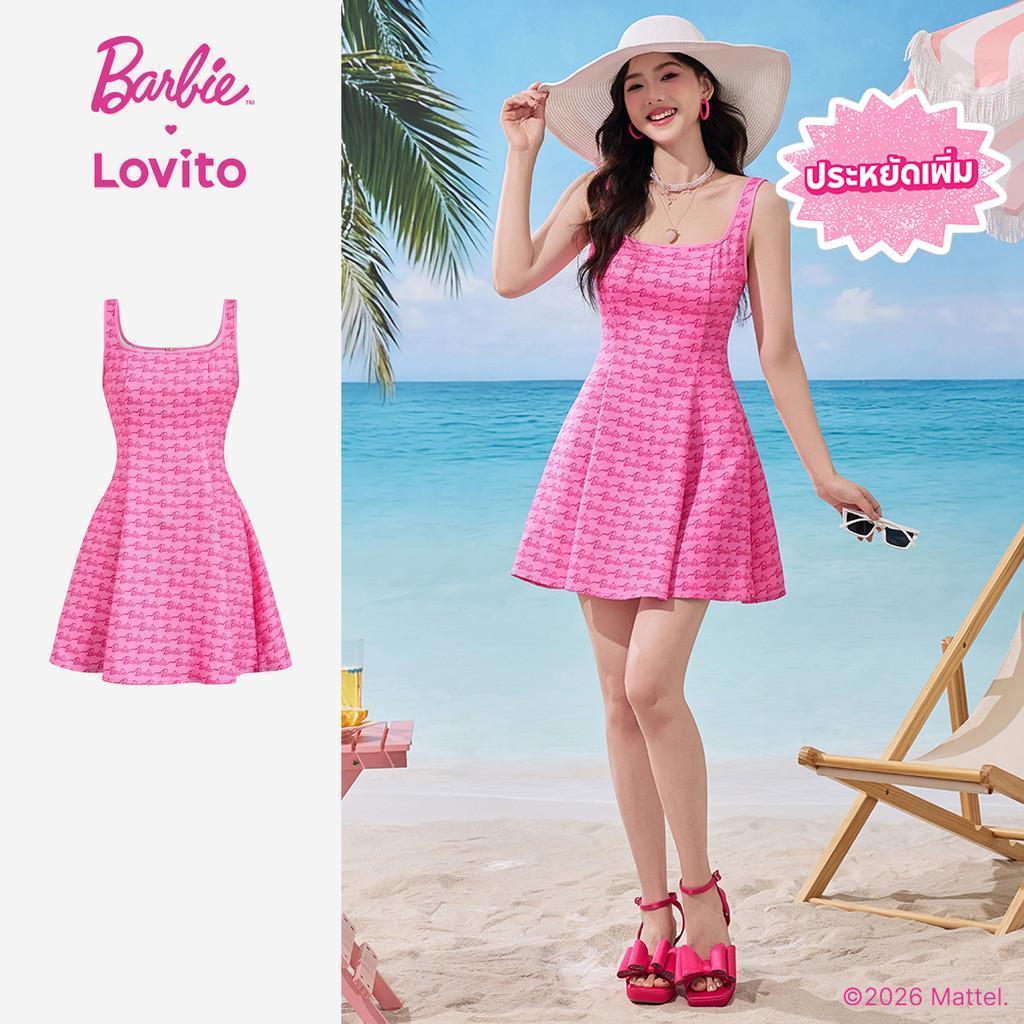 [Summer Sale] Barbie™ X Lovito ชุดเดรสลําลอง ขอบตัด ชุดเดรสสําหรับฤดูใบไม้ผลิ/ฤดูร้อนสําหรับผู้หญิง LB1AD019