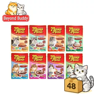 ( ยกลัง 48 ซอง ) Meow Meow อาหารเปียกแมว เหมียวเหมียว อิ่มอร่อย คุ้มค่า เปียกแมว ไม่ใส่วัตถุกันเสีย