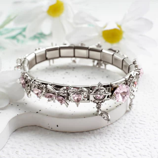 สร้อยข้อมือสแตนเลสแบบแยกส่วนอิตาลี, จี้ซีรีส์เพทายสีชมพู ทําเอง สร้อยข้อมือ, สร้อยข้อมือเสน่ห์อิตาลี