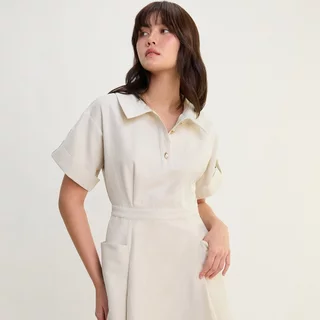 [Pomelo] เดรสยาวคอปก / Button Front Collared Midi Dress