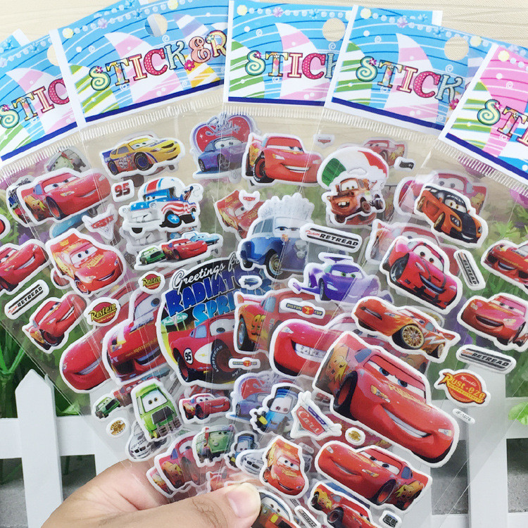 <<10 แผ่น>> Kids 3D Bubble Stickers Lightning McQueen Spider Man PAW Patrol Assorted Waterproof for Boys Girls