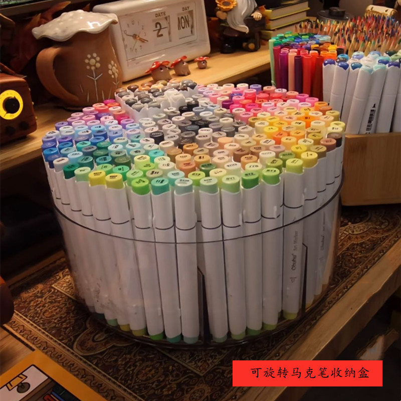 กล่องเก็บเครื่องหมาย ที่ใส่ปากกาหมุนได้กล่องชั้นเก็บเครื่องเขียนอะคริลิปากกาสีดินสอหอพักสก์ท็อปเรียบร้อย-ขึ้น