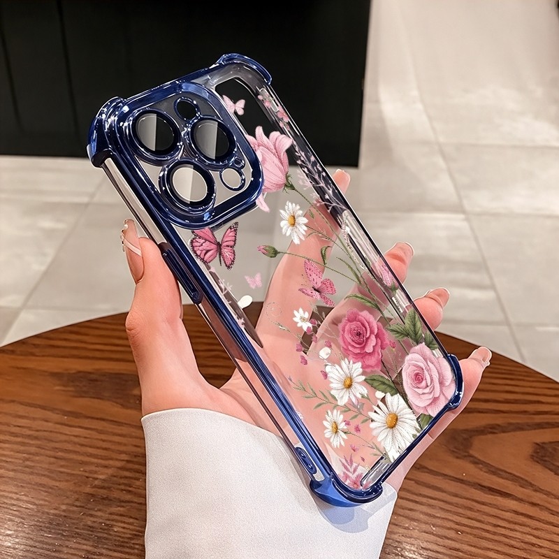 ชัดเจน เคส สำหรับ Honor 600 400 Pro Lite 200 สมาร์ท X6A X6B X6C X6D X7C X7D X8 X8A X7A X8B X8C X9A X9B X9C X9D หรูหราพรีเมี่ยมน่ารัก Rose ดอกไม้โปร่งใสชุบกันกระแทกกรณีโทรศัพท์อ่อน