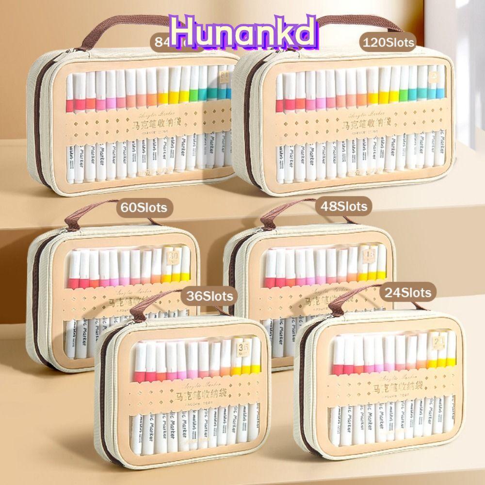 HUAN กระเป๋าใส่ปากกามาร์กเกอร์, กระเป๋าดินสอความจุขนาดใหญ่ที่ถอดออกได้, ปิดซิปแบบพกพา 24/36/48/60/84/120สล็อตเครื่องหมายอุปกรณ์จิตรกรรม