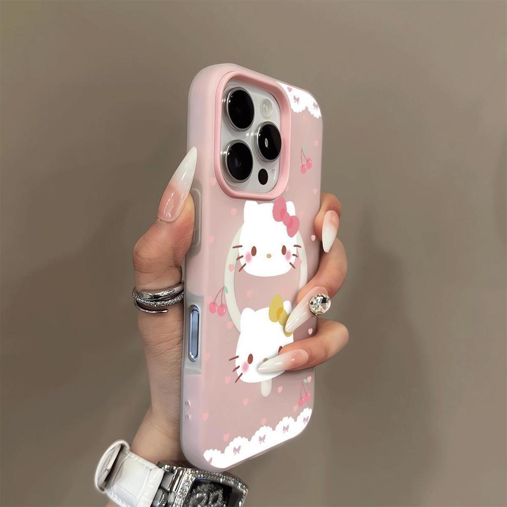 เคสไอโฟน 13 11 สำหรับ IPhone 16 15 12 14 17 Air Pro Max XR Max 7 8 น่ารัก Kitty แรงดึงดูดแม่เหล็ก GD