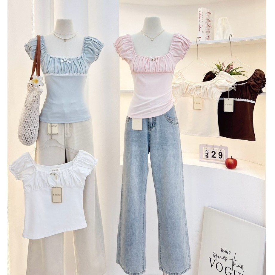 NN772 เสื้อแขนตุ๊กตา อกแต่งขอบลูกไม้ G-rose🌹