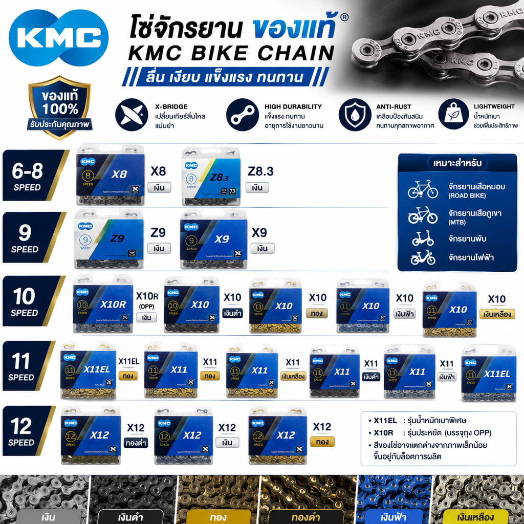 ของแท้ โซ่จักรยาน KMC Bike Chain X8 X9 X10 X11 X12 โซ่เสือหมอบ โซ่เสือภูเขา