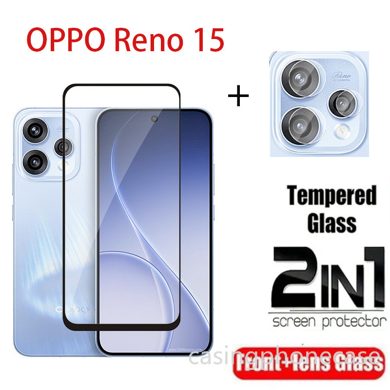 2 in 1 ป้องกันหน้าจอกล้องสําหรับ OPPO Reno 15 15C 15Pro 15F 15FS Mini ProMax 4G 5G 2026 กระจกนิรภัยด้านหน้าเลนส์ฟิล์มคลุมทั้งหมด Ultra Slim Clear โปร่งใส Anti Scratch