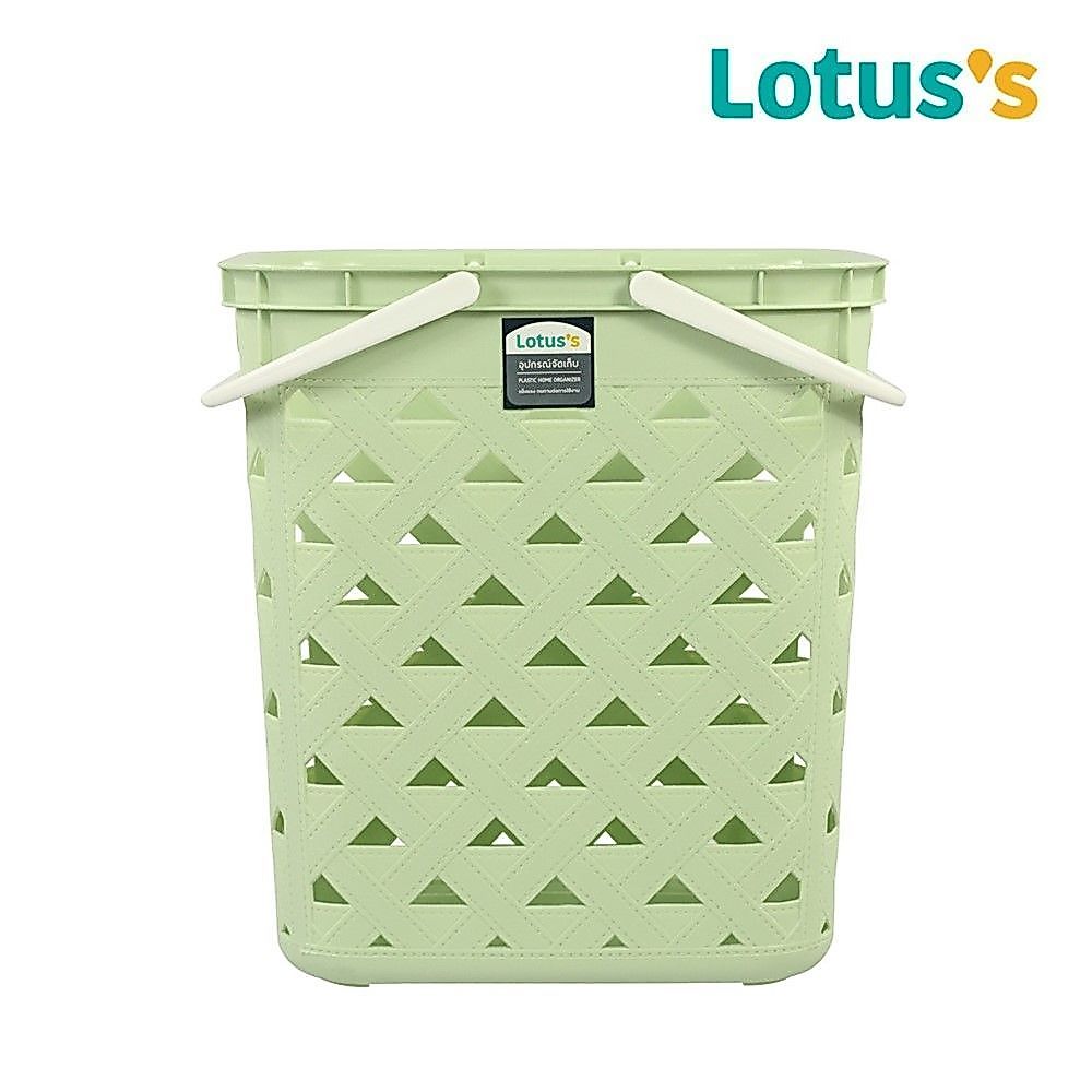 โลตัสตะกร้าเหลี่ยมหูหิ้ว ลายหนัง สีเขียว LOTUSS LAUNDRY BASKET GREEN