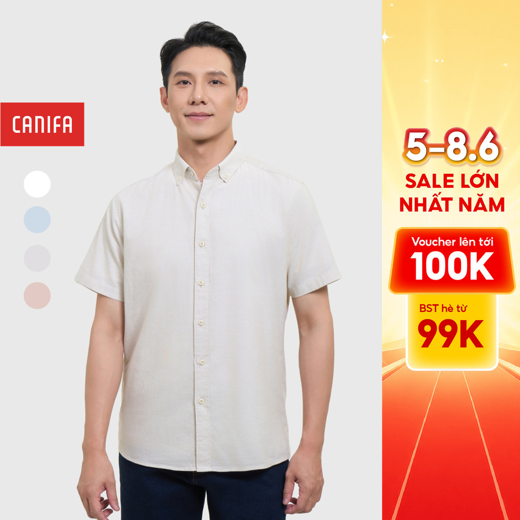 เสื้อเชิ้ตผู้ชาย CANIFA คอปกเปิดลงพื้นฐานและแขนสั้น 8TH26A001