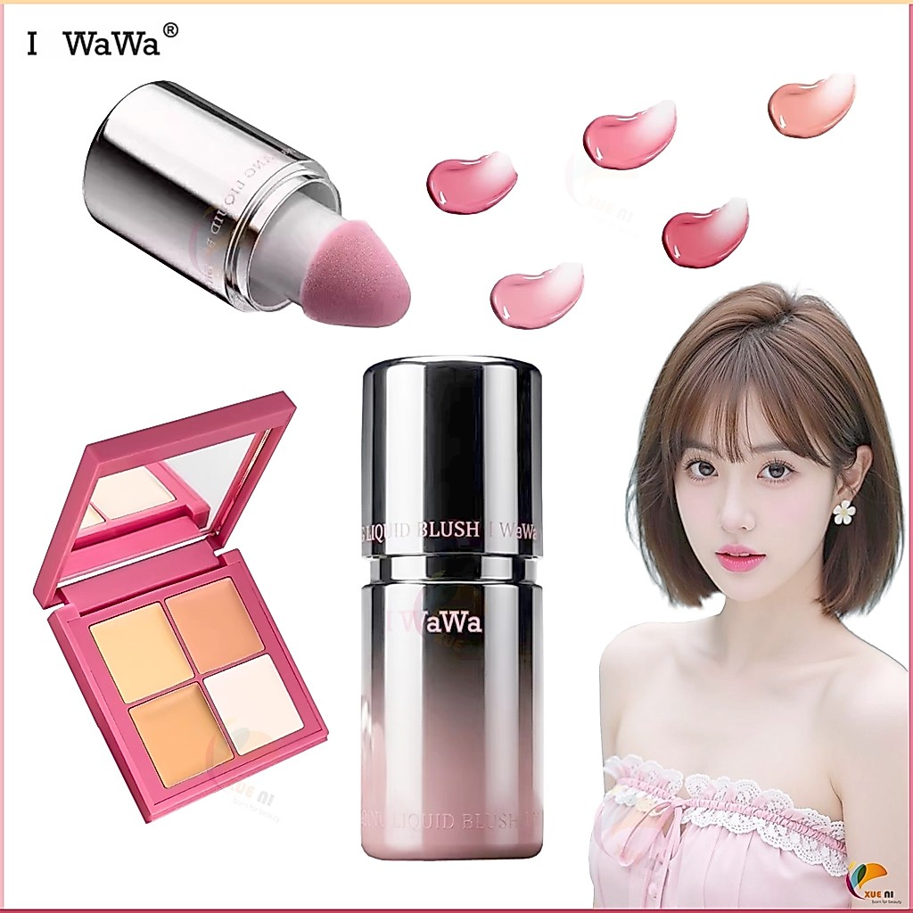 อย่างเป็นทางการแท้ Iwawa Blush Liquid Good Complexion Contouring ธรรมชาติครีมผิว Iwawa สี่สีคอนซีลเลอร์แป้ง blusher iw-one-in-in-in-in-own Bayer สีฟ้า-in-in-one Bayer สีแดง液