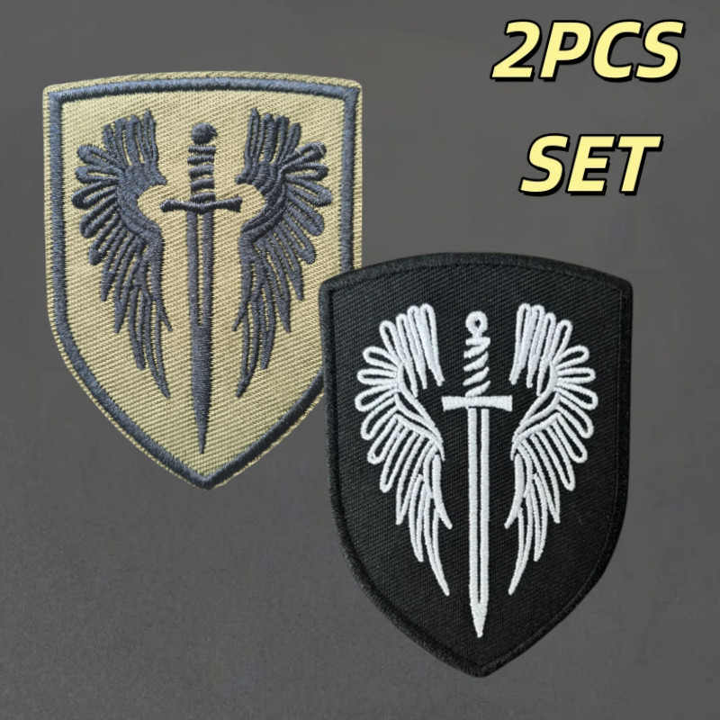 2PCS Archangel ดาบและปีกเย็บปักถักร้อย Patch ยุทธวิธี Hook & Loop Morale Badge กระเป๋าเป้สะพายหลังสติกเกอร์ Armband แพทช์สําหรับเสื้อผ้า