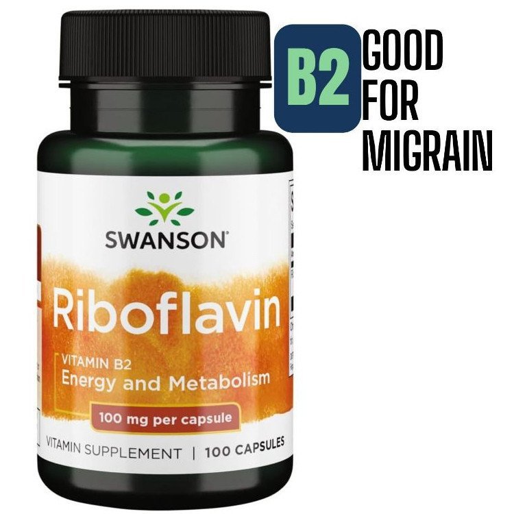 ดีสําหรับ Migrain - วิตามิน B2, B 2, Swanson, Riboflavin, 100 mg, 100 แคปซูล 9TTC