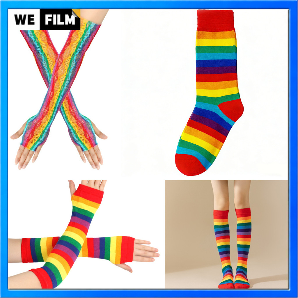 🌈LGBT ถุงมือสีรุ้ง ถุงเท้าเหนือเข่าสีรุ้ง ถุงมือสีรุ้ง ครึ่งนิ้วลายสายรุ้ง ถุงมือยาว ถุงน่องสีรุ้ง