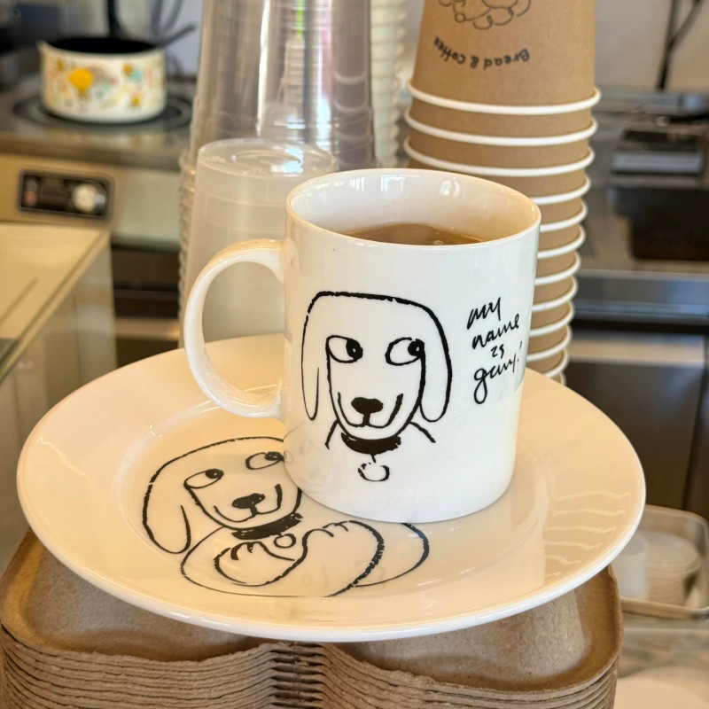 [JJ HOME] Korean Cafe Same Style artis bakery Cute Graffiti Puppy Ceramic Mug ถ้วยกาแฟ