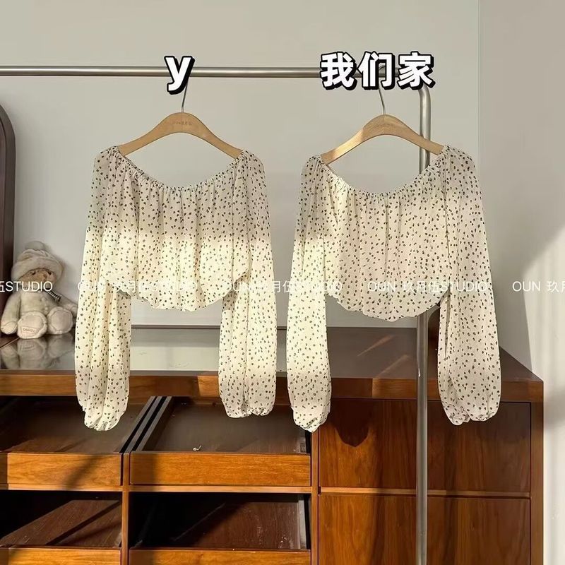 柏林克拉 法式一字肩波点上衣女2026春季新款纯欲风短款长袖小衫2026068 Berlin Carla French Off-Shoulder Polka Dot Top for Women, 20
