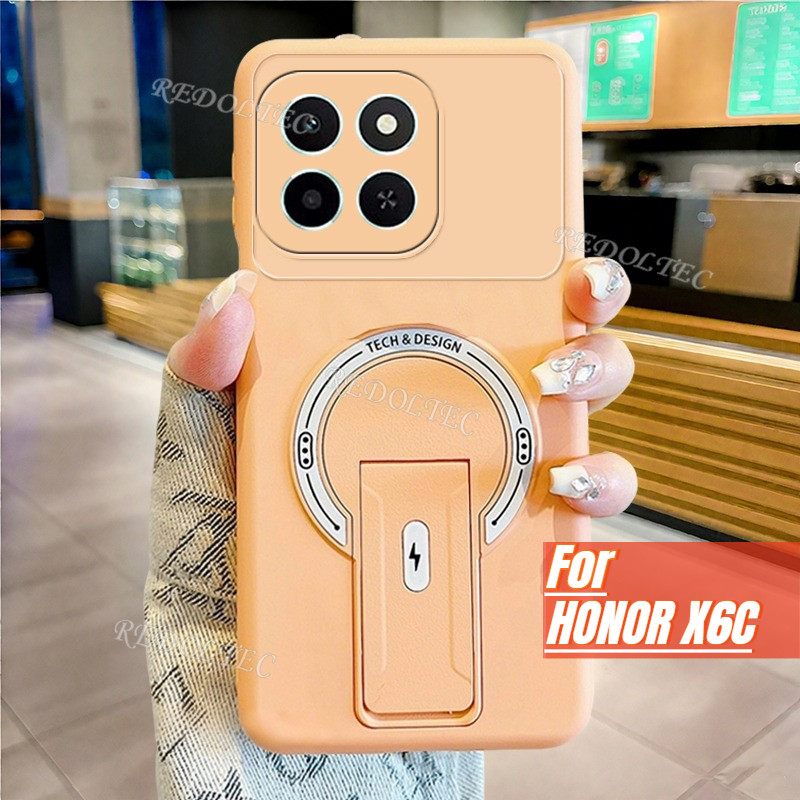 Honor X6C 4G กรณีแฟชั่นใหม่แม่เหล็กที่มองไม่เห็น Kickstand เคสโทรศัพท์ HonorX6C Matte Soft Cover สนับสนุนไร้สายชาร์จ Anti-Drop Anti-Fingerprint ปลอก