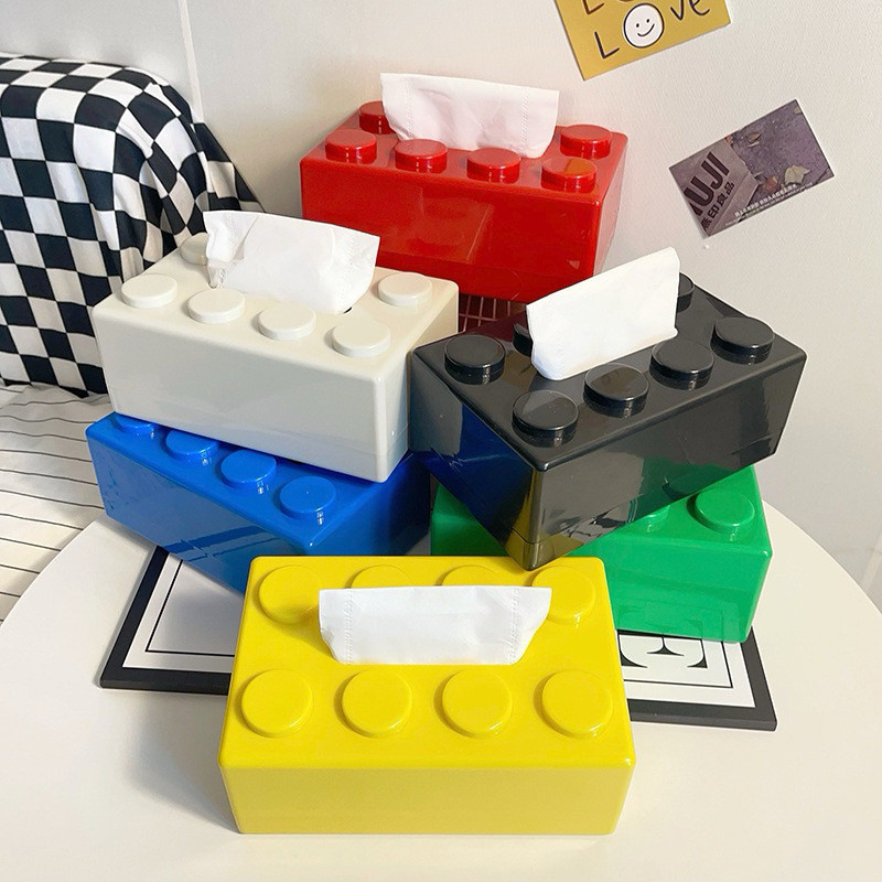 กล่องกระดาษทิชชู่รูปทรงบล็อคตัวต่อ ที่ใส่กระดาษแบบถอดได้สร้างสรรค์ ABS Creative Tissue Holder Building Blocks Built-in
