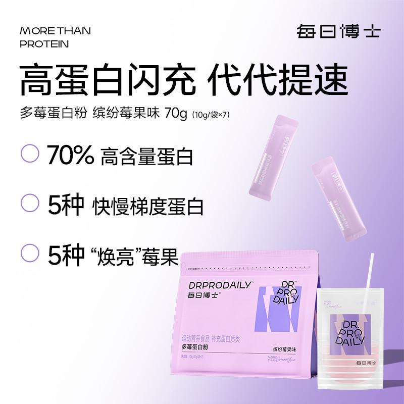 2026新款每日博士多莓蛋白粉7条/袋 增肌乳清蛋白粉饱腹代餐Daily Dr. Duo Berry Protein Powder 7/Bag Increase20260610